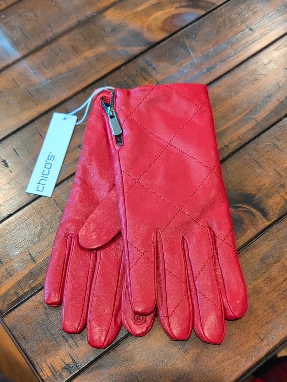 Chicos Box Stitch Leather Gloves NWT